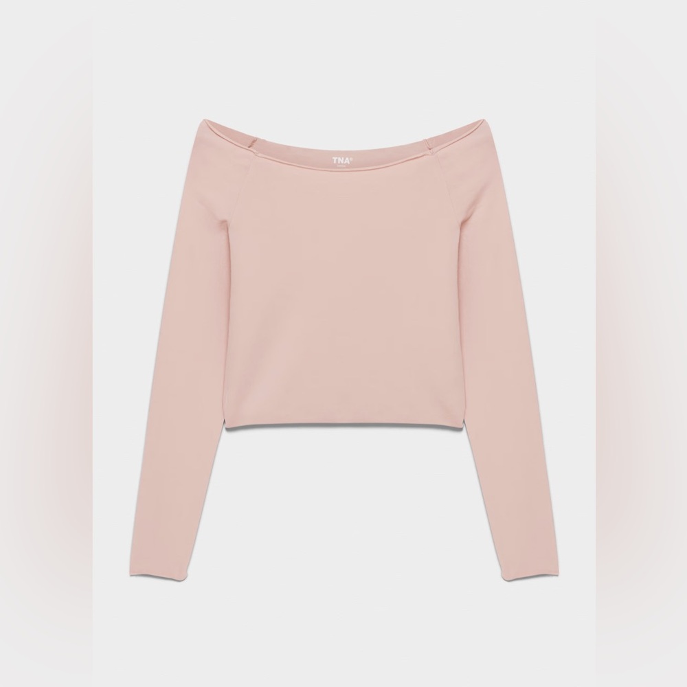 Aritzia’s TNA The SoChill Franz Off Shoulder Top in Pink, size Large